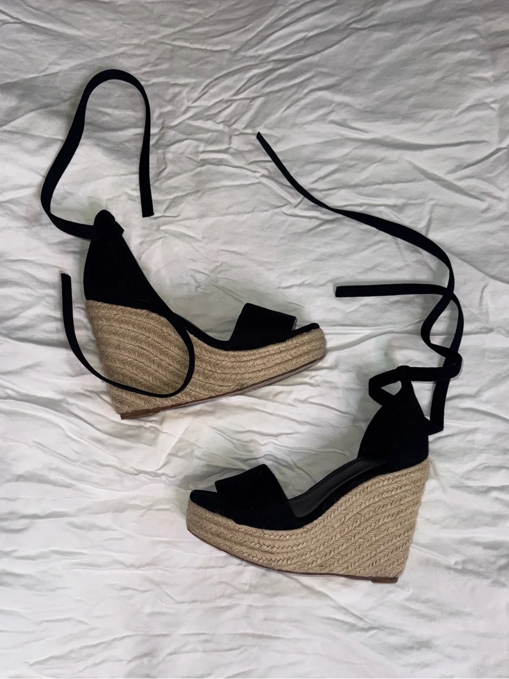 RAYE Black Suede Espadrille Wedges, Size 7